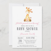 Invitation Baby shower Giraffe rose et gris (Devant)