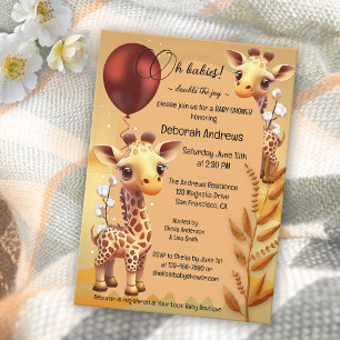 Invitation Baby shower giraffe Safari Twins