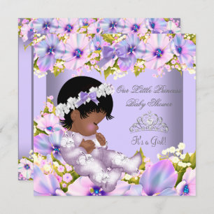 Invitation Baby shower Girl African American Purple Princess