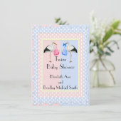 Invitation Baby shower Girl and Boy Twins (Debout devant)