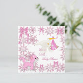 Invitation Baby shower Girl Cute Kitten Stork (Debout devant)