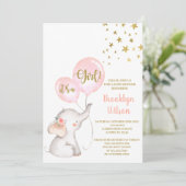 Invitation baby shower Girl Elephant (Debout devant)