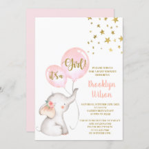 Invitation baby shower Girl Elephant