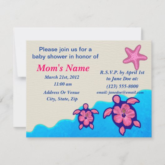 Invitation Baby shower Girl Honu (Devant)