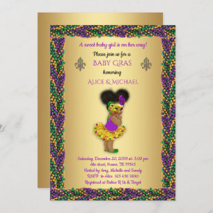 Invitation Baby shower Girl,Mardi Gras Girl,or, couleur perle