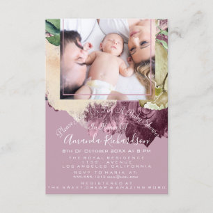 Invitation Baby shower Girl Photo Marsala Pink Floral Frame
