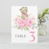 Invitation Baby Shower Girl Pink BearTable sign (Debout devant)