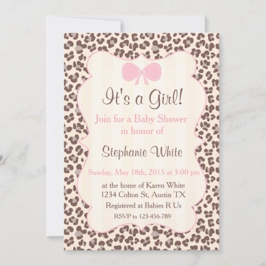 Invitation Baby Shower girl pink leopard (Devant)
