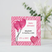 Invitation Baby shower Girl Pink Zebra pour fille à imprimer (Debout devant)