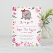 Invitation baby shower girl | Rose | Éléphant (Debout devant)