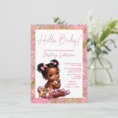 Invitation Baby shower Girl rose et or "Hello Baby" (Debout devant)