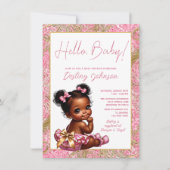 Invitation Baby shower Girl rose et or "Hello Baby" (Devant)