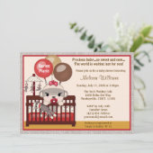 Invitation Baby shower GIRL Sock MONKEY Crib SMC-G (Debout devant)
