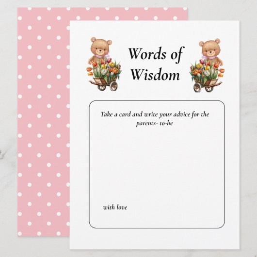 Invitation Baby shower Girl Teddy Floral (Devant / Derrière)