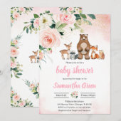 Invitation Baby shower Girl Woodland (Devant / Derrière)