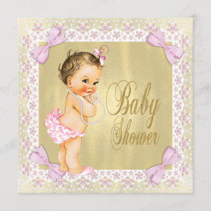 Invitation Baby shower Girly de feuille d'or de dentelle rose