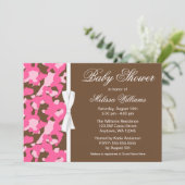 Invitation Baby shower Girly de ruban de Camo de brun de rose (Debout devant)