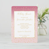 Invitation Baby shower Glitzy Gold Confetti Pink Ombre (Debout devant)