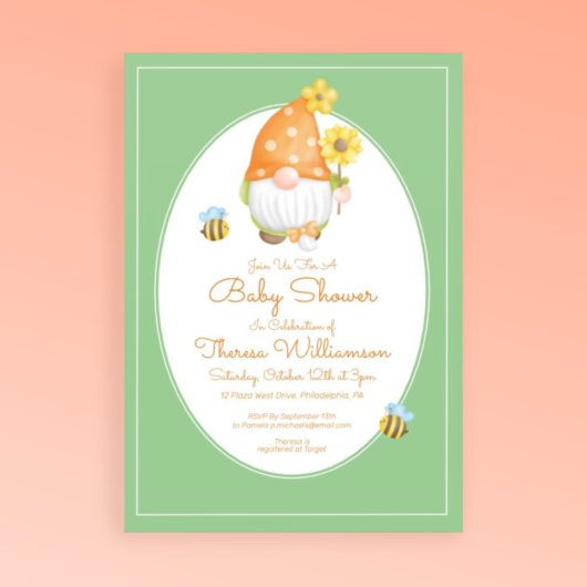 Invitation Baby Shower | Gnome à points abeille
