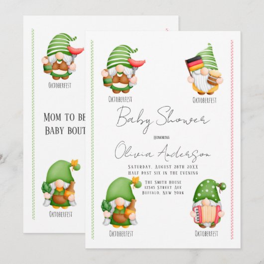 Invitation Baby shower Gnome Oktoberfest (Devant / Derrière)
