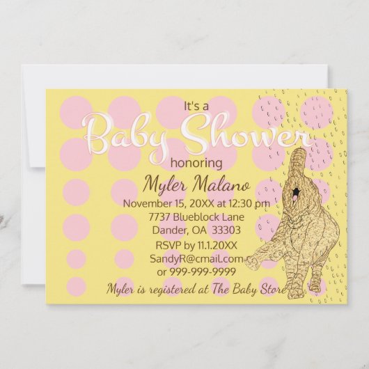 Invitation Baby shower Gold Baby Elephant (Devant)