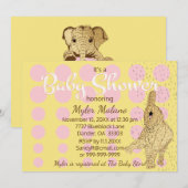 Invitation Baby shower Gold Baby Elephant (Devant / Derrière)