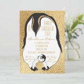 Invitation baby shower Gold Baby & maman Penguin (Debout devant)