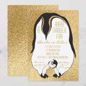 Invitation baby shower Gold Baby & maman Penguin (Devant / Derrière)
