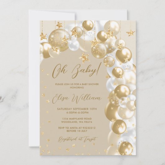 Invitation Baby shower Gold Balloon Arch (Devant)