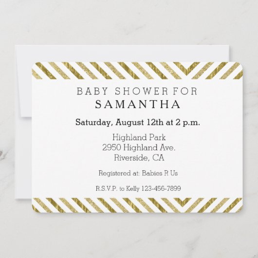 Invitation Baby shower Gold Black and White Stripes (Devant)