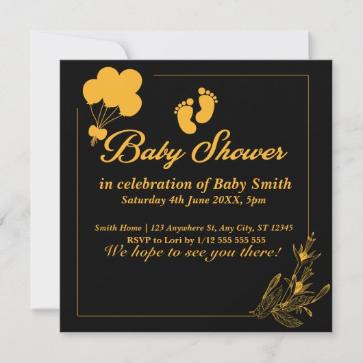 Invitation Baby shower Gold Black Cute (Devant)