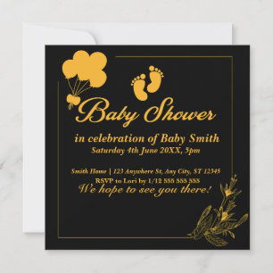 Invitation Baby shower Gold Black Cute