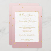 Invitation Baby shower Gold Blush Pink Ombre Hearts (Devant / Derrière)