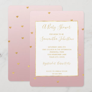Invitation Baby shower Gold Blush Pink Ombre Hearts