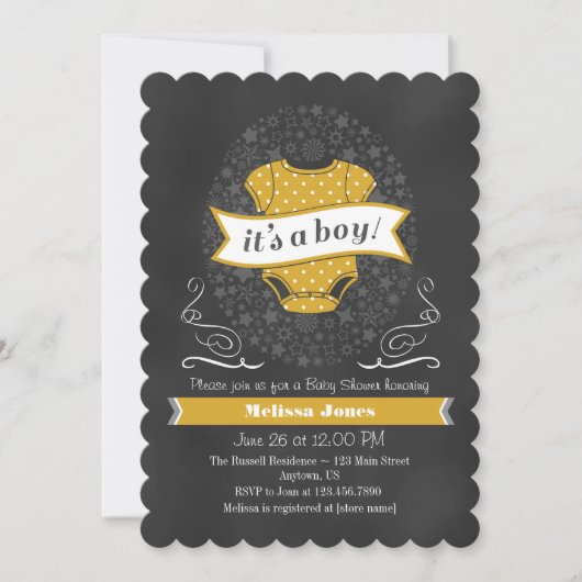 Invitation Baby shower Gold Chalkboard Boy (Devant)