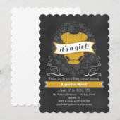 Invitation Baby shower Gold Chalkboard Girl (Devant / Derrière)
