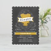 Invitation Baby shower Gold Chalkboard Girl (Debout devant)