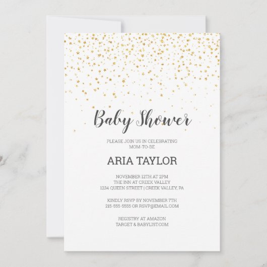 Invitation Baby shower Gold Confetti (Devant)