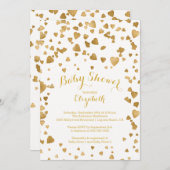 Invitation Baby shower Gold Confetti Hearts (Devant / Derrière)