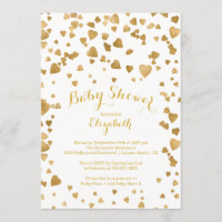 Invitation Baby shower Gold Confetti Hearts