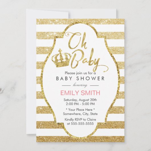 Invitation Baby shower Gold Couronne Or moderne Parties scint (Devant)