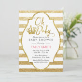 Invitation Baby shower Gold Couronne Or moderne Parties scint (Debout devant)