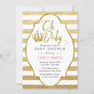 Invitation Baby shower Gold Couronne Or moderne Parties scint