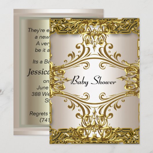 Invitation Baby shower Gold Cream Neutral (Devant / Derrière)