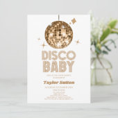 Invitation Baby shower Gold Disco Ball "Disco Baby" (Debout devant)
