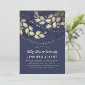 Invitation Baby shower Gold et Navy Blue Elegant Tree Lights (Debout devant)