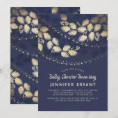 Invitation Baby shower Gold et Navy Blue Elegant Tree Lights (Devant / Derrière)