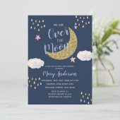 Invitation Baby shower Gold et Navy Blue Moon (Debout devant)