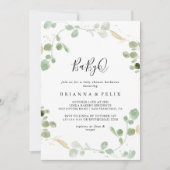 Invitation Baby shower Gold Eucalyptus BabyQ (Devant)