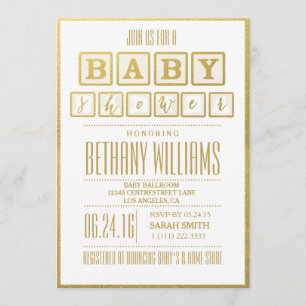 INVITATION BABY SHOWER GOLD FOIL GLAMOR